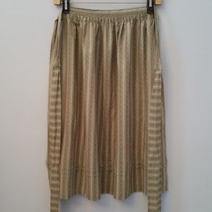 APRON HANDMADE VINTAGE GREEN BROWN & WHITE W/ TUCKS GATHERS & FLOWERS